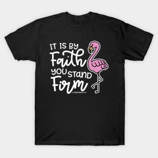 It Is By Faith You Stand Firm Christian Flamingo T-Shirt